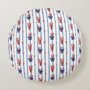 Nautical Sea Life, Land of the Free, Round Cushion