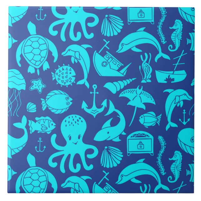 Nautical Sea Life Pattern   Tile (Front)