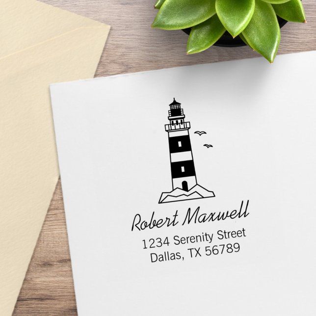 Nautical Sea Lighthouse Address 3 Rubber Stamp (Creator Uploaded)