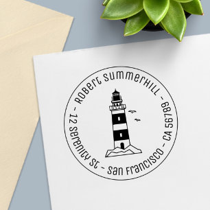 Nautical Sea Lighthouse Round Address 4 Self-inking Stamp
