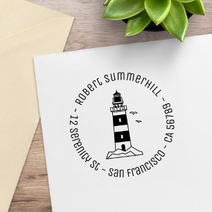 Nautical Sea Lighthouse Round Address Rubber Stamp