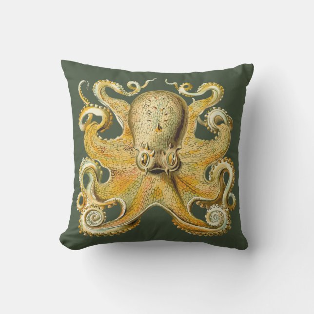 Nautical sea  Octopus decor pillow  gold green (Front)