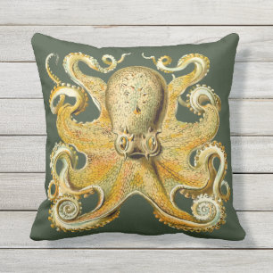 Nautical sea Octopus decor pillow gold green