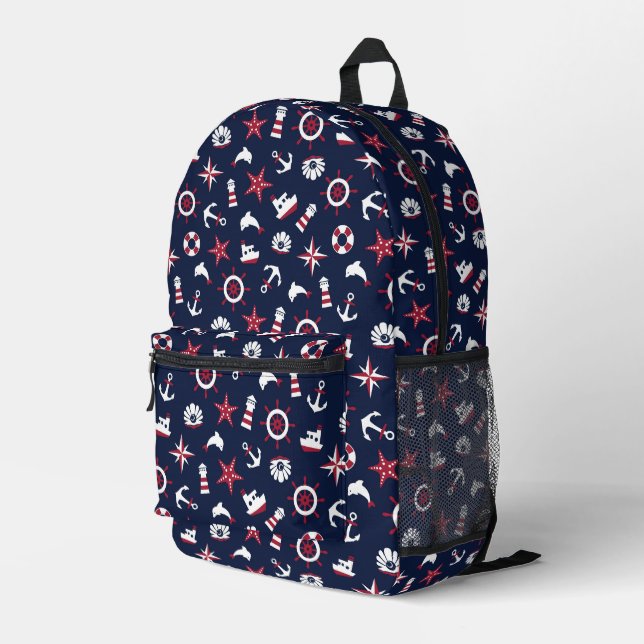 Nautical Sea Pattern Printed Backpack (Back Corner Right)