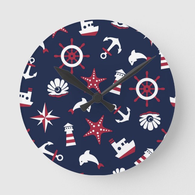 Nautical Sea Pattern Round Clock (Front)