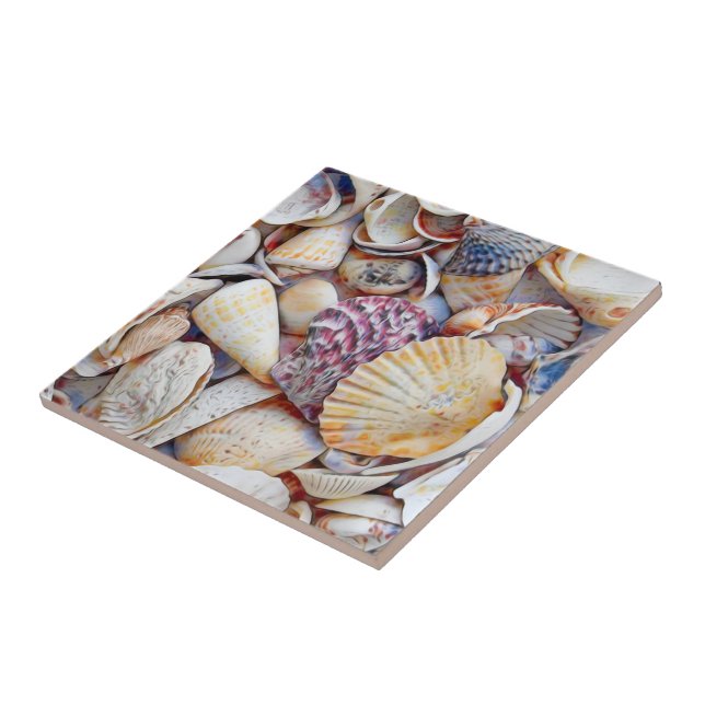 Nautical Sea Shells Ocean Beach Watercolor Tile (Side)