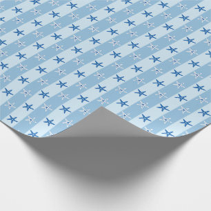 Nautical Sea Starfish Blue Stripes Seamless Summer Wrapping Paper
