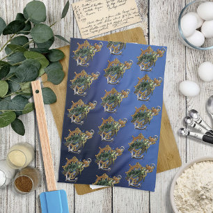 Nautical Sea Turtle Anchor Ship Wheel Blue Tea Towel