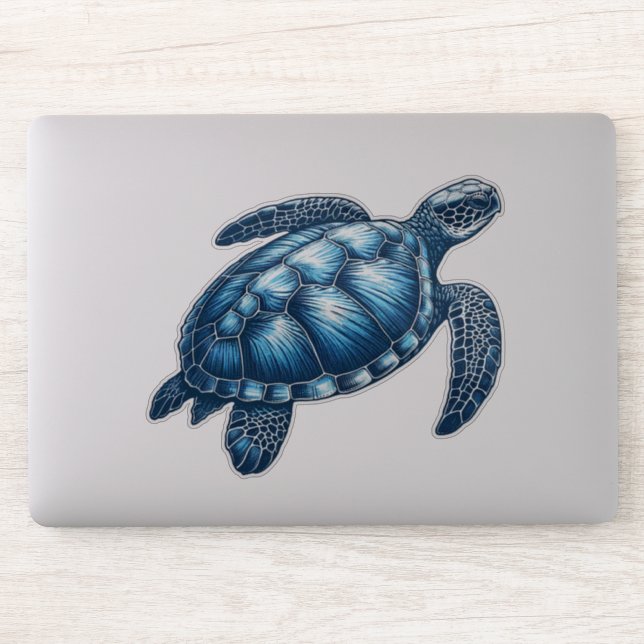 Nautical Sea Turtle Custom-Cut Vinyl Sticker (Computer)