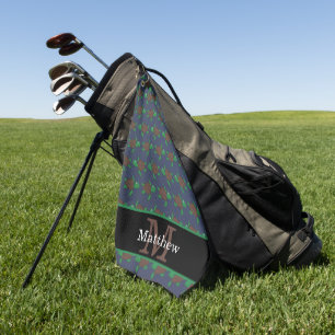 Nautical Sea Turtle Pattern Initial Monogram Golf Towel