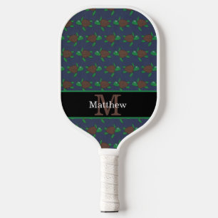 Nautical Sea Turtle Pattern Initial Monogram Pickleball Paddle