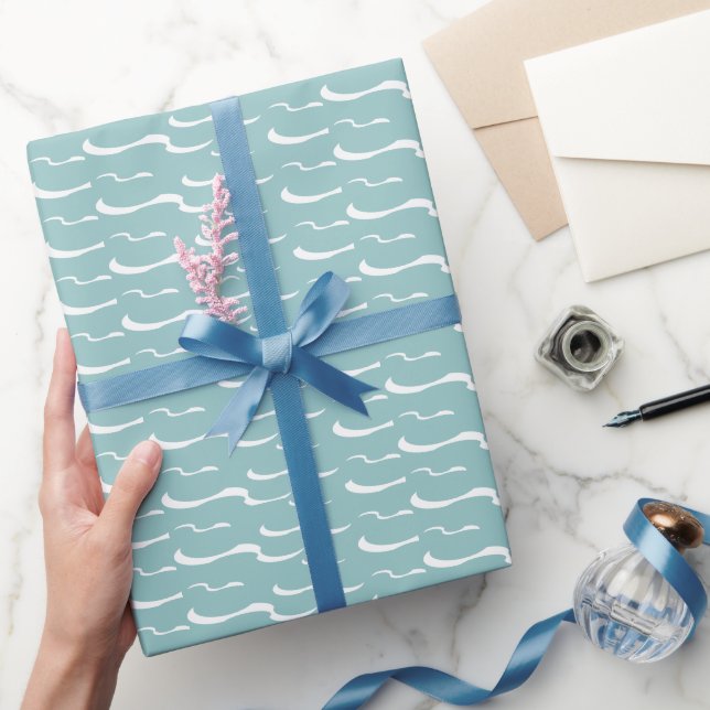 Nautical Sea Waves Ocean Aqua Turquoise Patterned Wrapping Paper (Gifting)