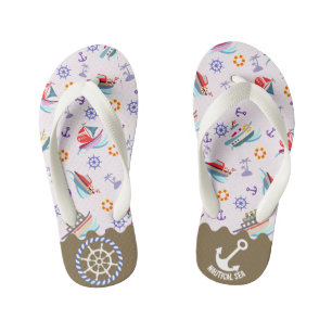 Nautical Sea White Kid's Flip Flops