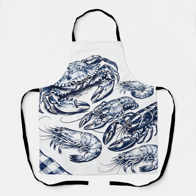 Nautical Seafood Lobster Crab Sketch Apron (Front)