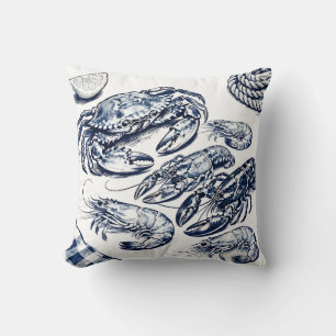Nautical Seafood Lobster Crab Sketch Cushion