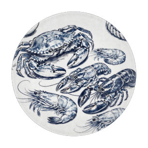 Nautical Seafood Lobster Crab Sketch Cutting Board
