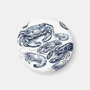 Nautical Seafood Lobster Crab Sketch Magnet