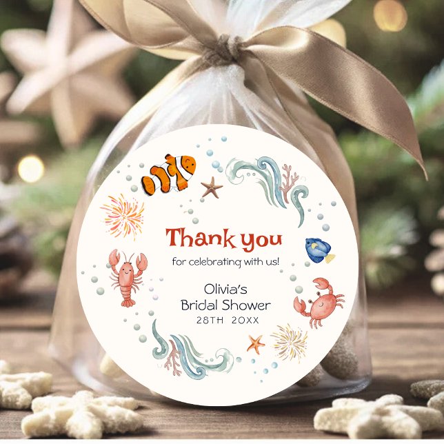 Nautical Seafood She Is a Catch Bridal Shower  Classic Round Sticker (Creator Uploaded)