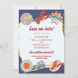 Nautical Seafood Stripe Save Our Date Invitation