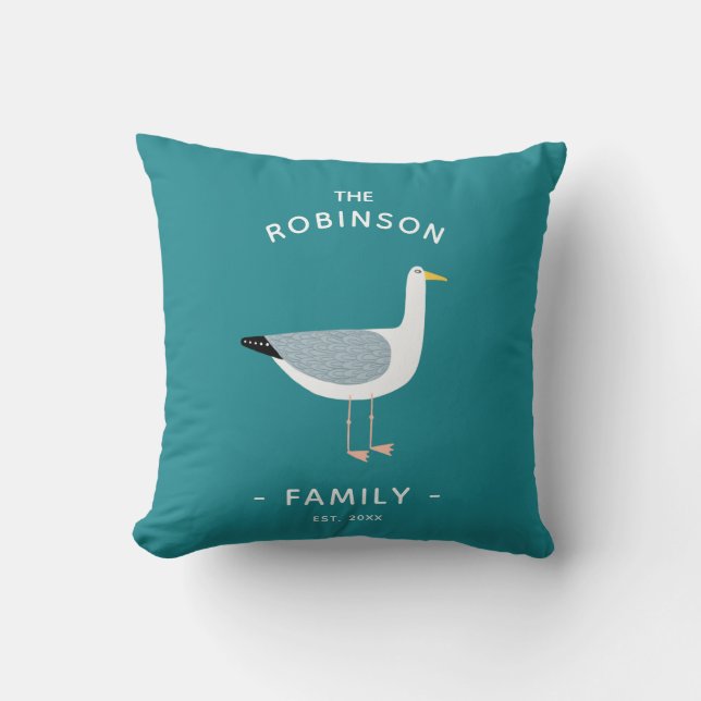 Nautical Seagull Family Name Cushion (Front)