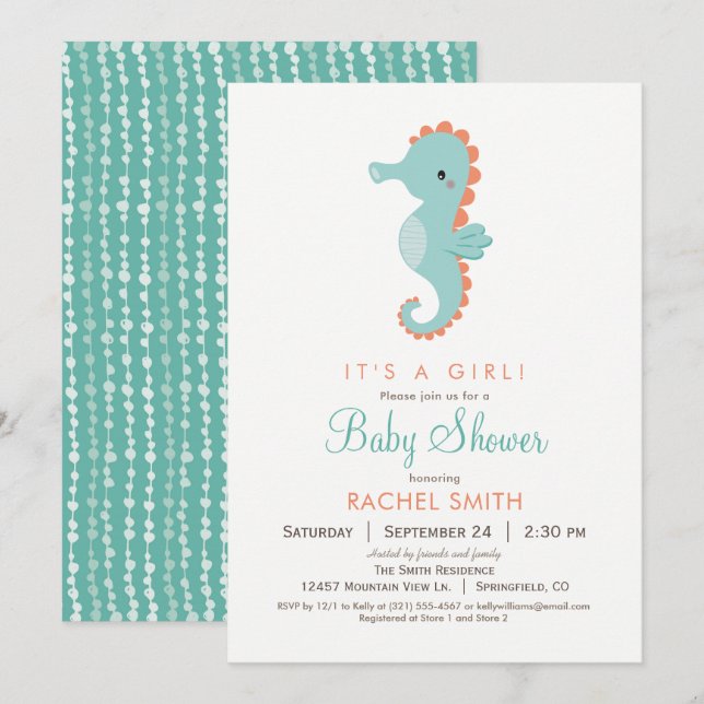 Nautical Seahorse Baby Shower Invitation (Front/Back)