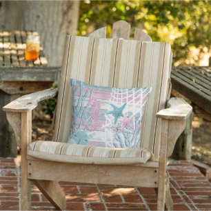 Nautical Seahorse Beach - Pink Cushion