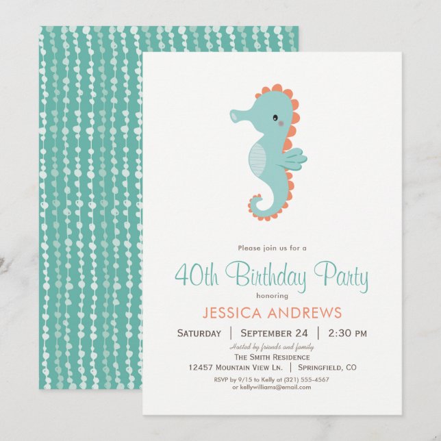 Nautical Seahorse Birthday Party Invitation (Front/Back)