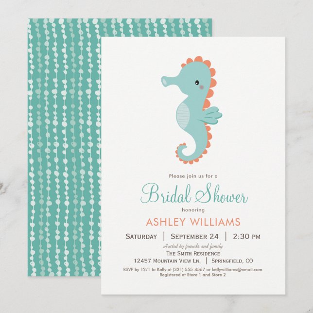 Nautical Seahorse Bridal Shower Invitation (Front/Back)