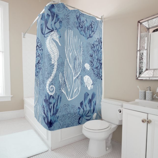 Nautical Seahorse Collection Shower Curtain (In Situ)
