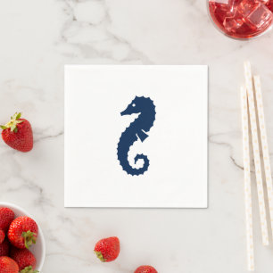Nautical seahorse navy blue and white paper napkin