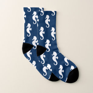 Nautical Seahorse Navy Blue White Ocean Sea Animal Socks