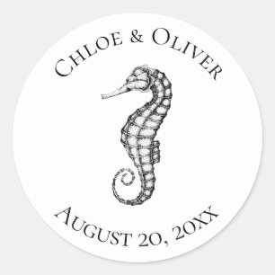 Nautical Seahorse Personalised Classic Round Sticker