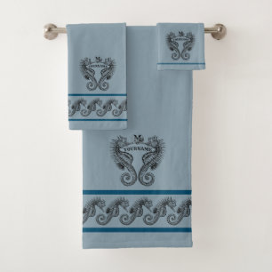 Nautical Seahorse Personalised Template Bath Towel Set