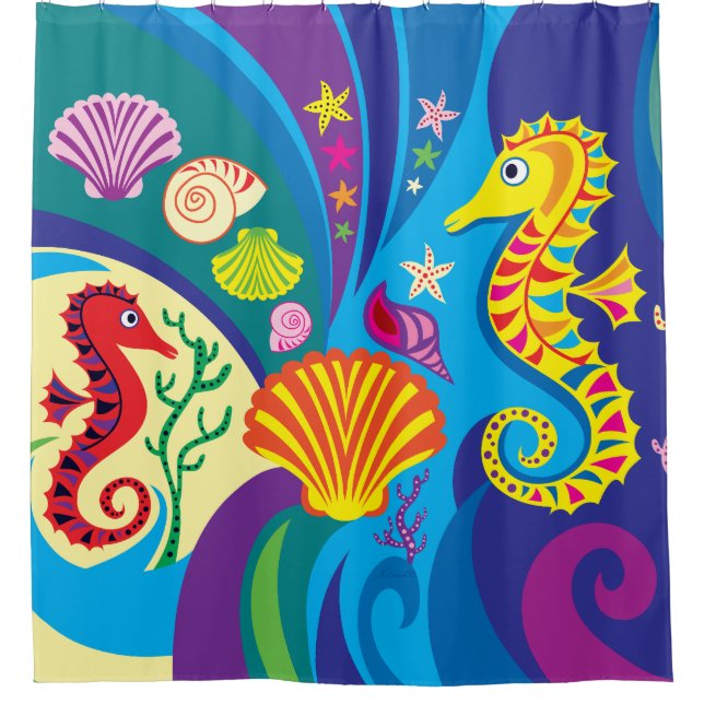 Nautical Seahorse Shower Curtain (Front)