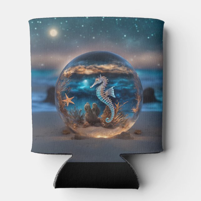 Nautical Seahorse Starfish Fantasy Can Cooler (Back)