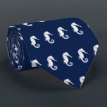 Nautical Seahorse Themed White on Navy Tie<br><div class="desc">A unique necktie selection featuring a navy | white vintage seahorse illustration pattern.</div>