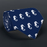 Nautical Seahorse Themed White on Navy Tie<br><div class="desc">A unique necktie selection featuring a navy | white vintage seahorse illustration pattern.</div>