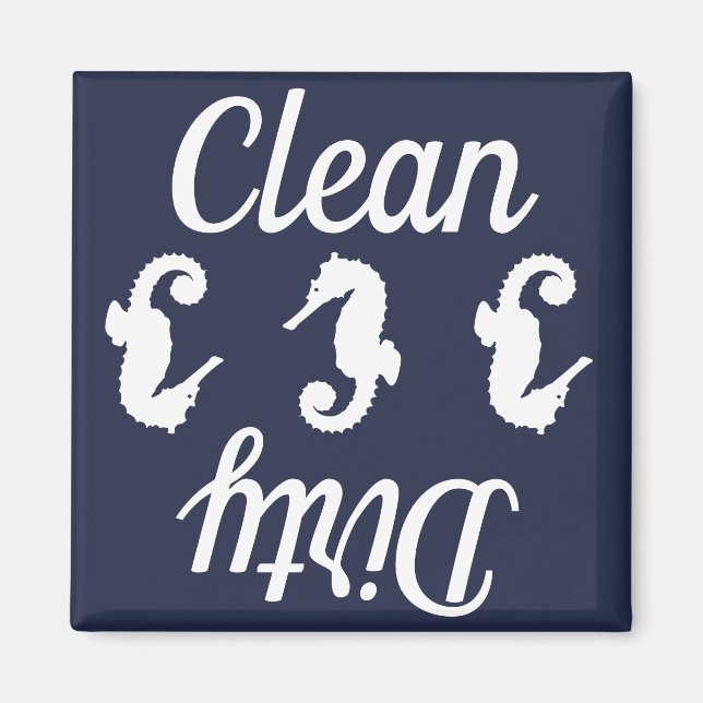 Nautical Seahorses Clean Dirty Dishwasher Magnet (Front)