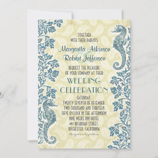 nautical seahorses wedding invitations (Front)