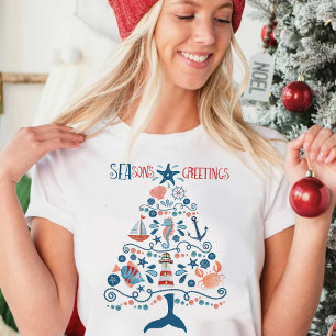 Nautical Seas and Greetings Beach Christmas Tree T-Shirt