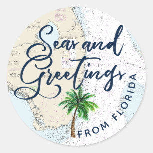 Nautical Seas and Greetings Holiday Cards Envelope Classic Round Sticker