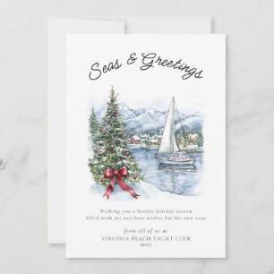 Nautical Seas & Greetings Sailboat Christmas  Holiday Card
