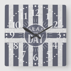 Nautical Seas the Day Carpe Diem Theme Striped Square Wall Clock