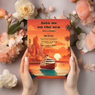 Nautical Seascape Beach Cruise Palm Wedding Invitation