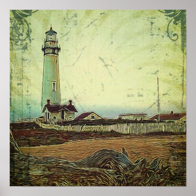 nautical seascape oil painting vintage lighthouse poster (Front)