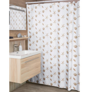 Nautical Seashell  and Starfish Pattern White Blue Shower Curtain
