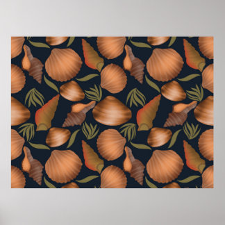 Nautical Seashell Blue Pattern  Poster