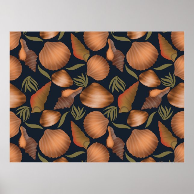 Nautical Seashell Blue Pattern  Poster (Front)