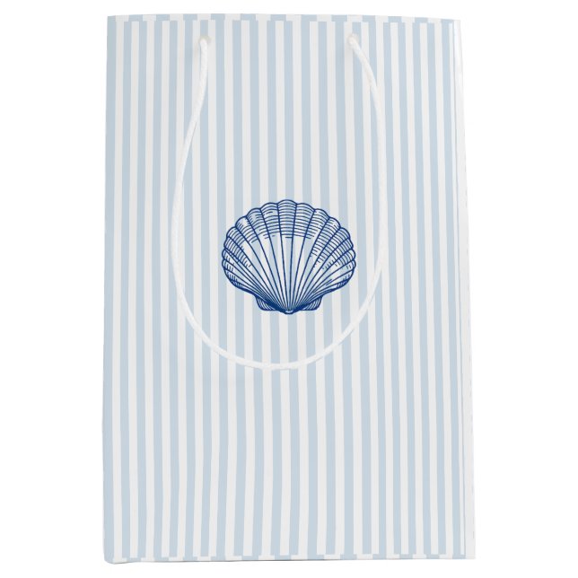 Nautical Seashell Blue Stripe Preppy Medium Gift Bag (Front)