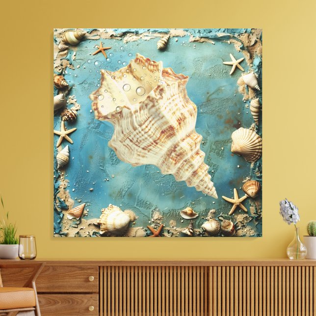 Nautical Seashell Canvas Wall Art (Insitu(LivingRoom))